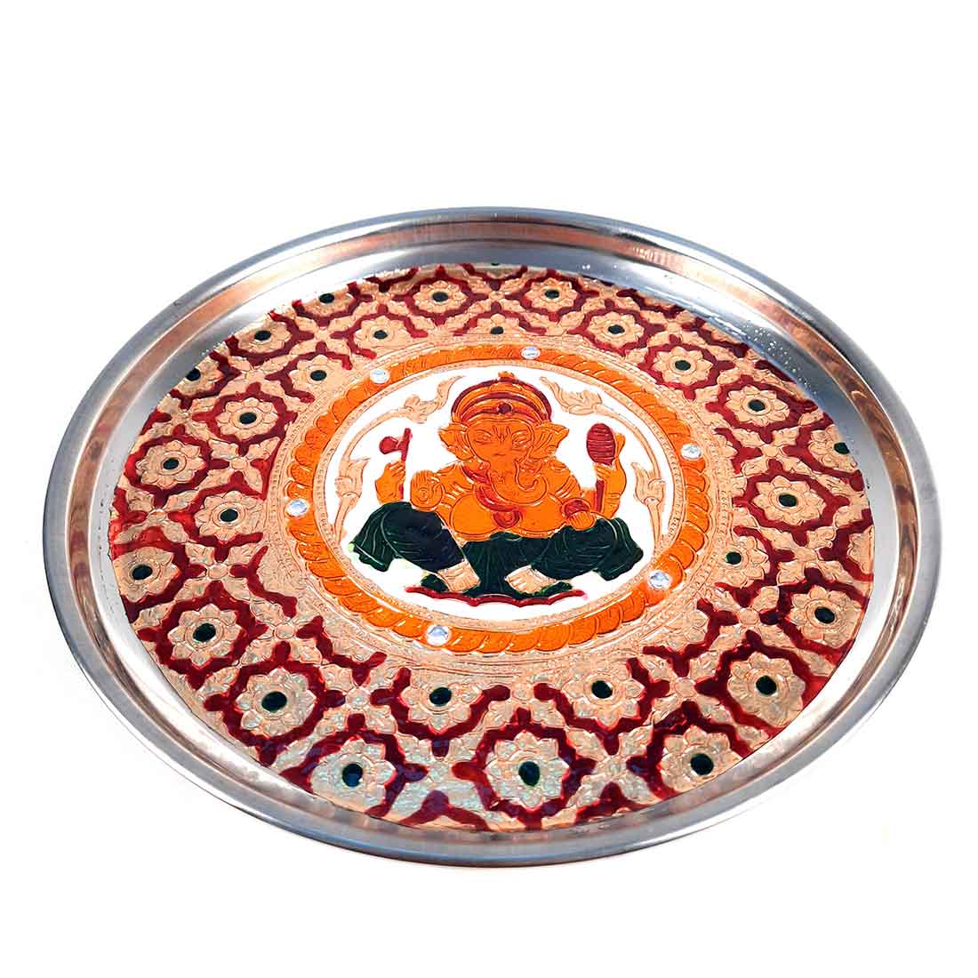 Decorated Pooja Thali- Apkamart #color_Red