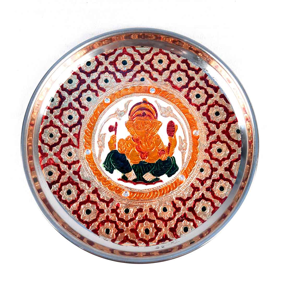 Decorated Pooja Thali- Apkamart #color_Red