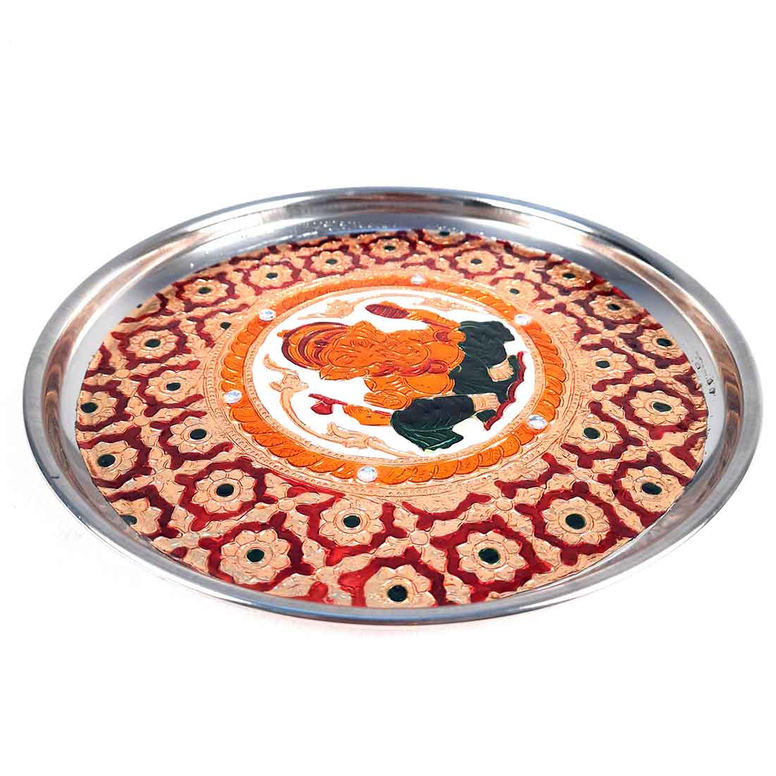 Decorated Pooja Thali- Apkamart #color_Red