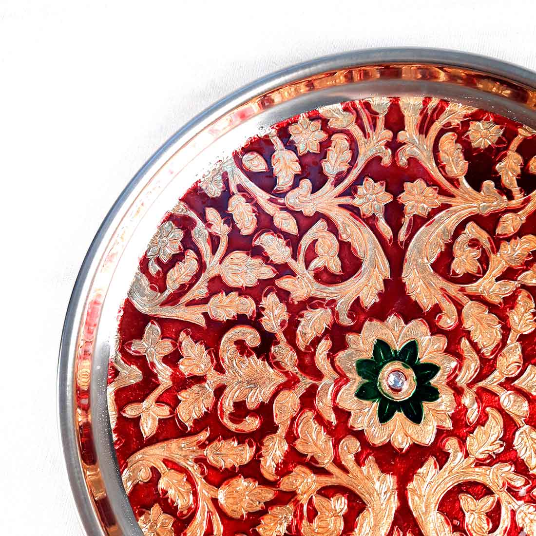 Decorated Pooja Thali - Apkamart #color_Red