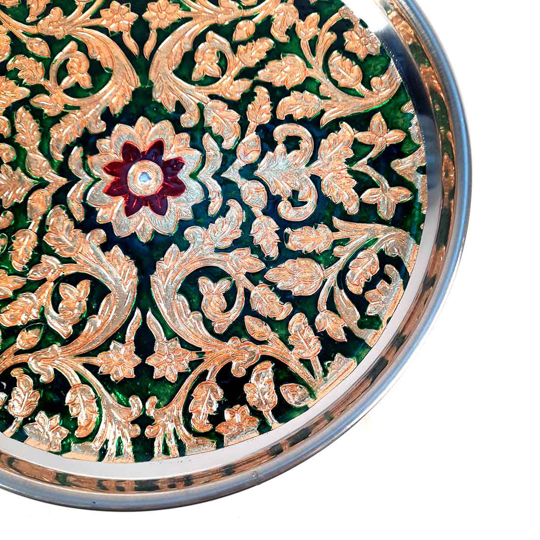 Decorated Pooja Thali - Apkamart #color_Green