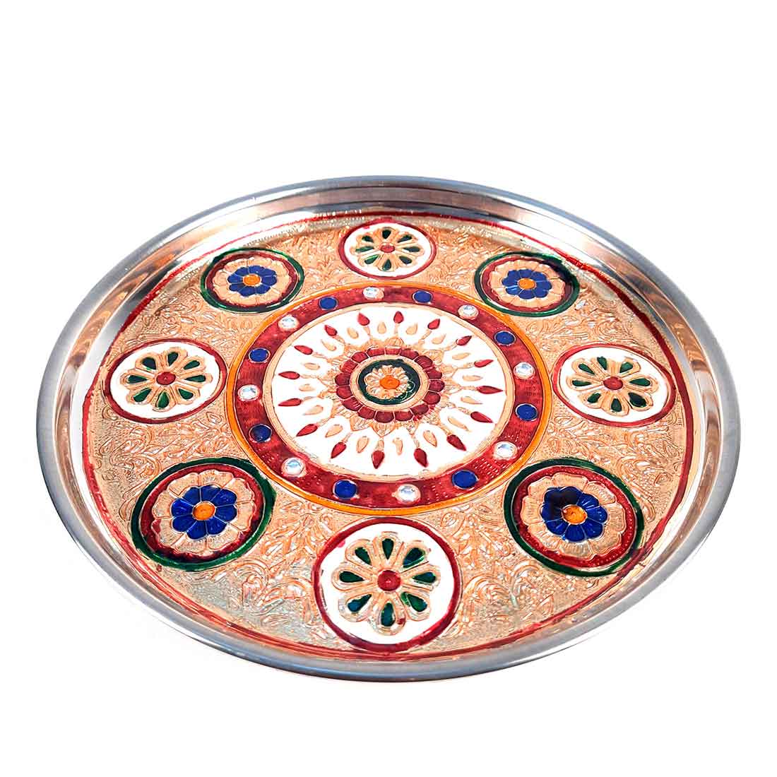 Decorative Pooja Thali - For Pooja, weddings & Festivals - 9 Inch - ApkaMart