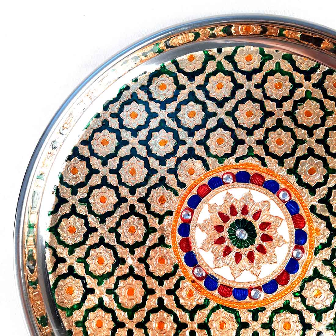 Decorated Pooja Thali- Apkamart #color_Green