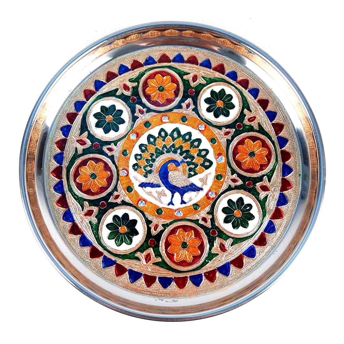 Pooja Thali | Aarti Thali - Peacock Design - For For Pooja, Weddings & Festivals - 11 Inch - ApkaMart