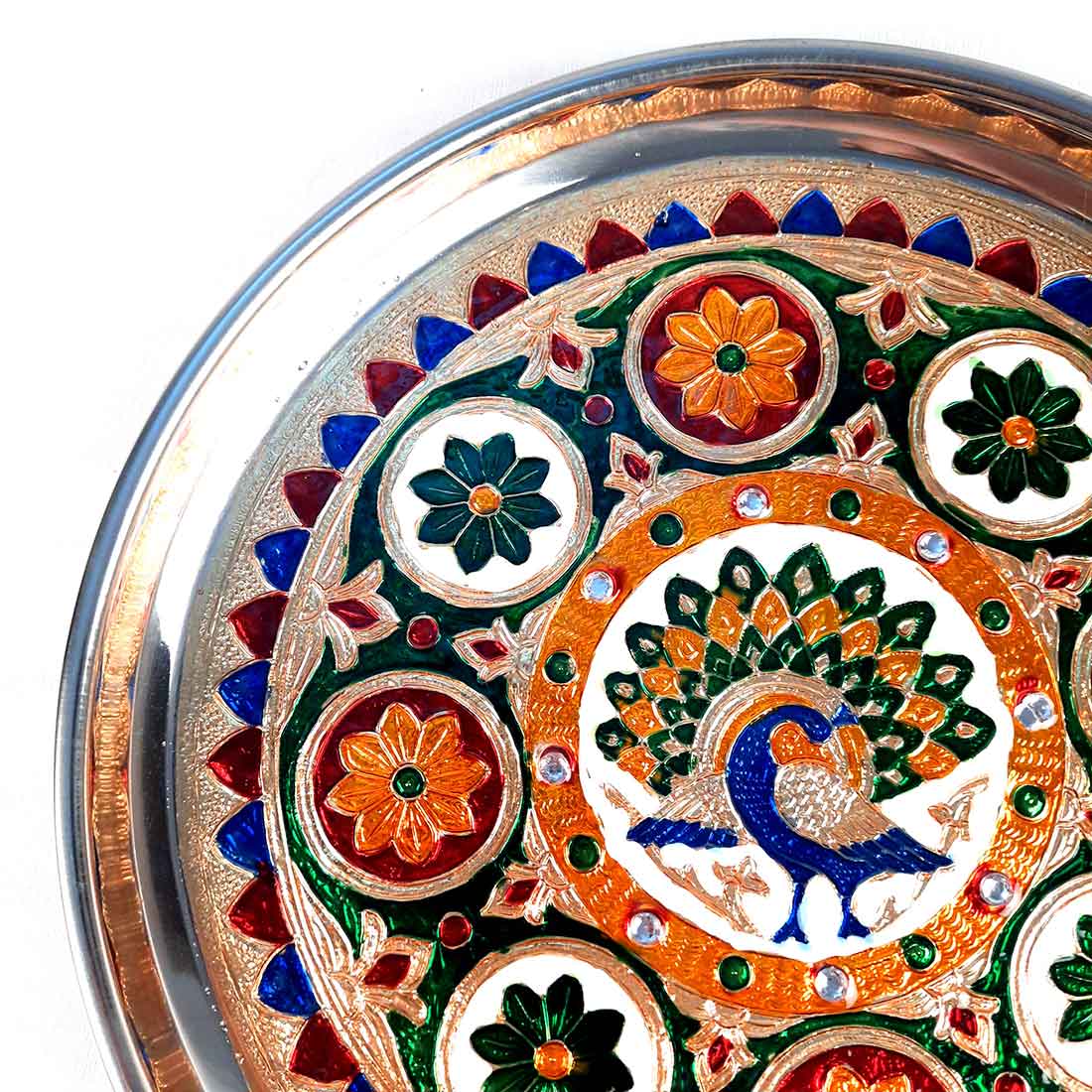 Pooja Thali | Aarti Thali - Peacock Design - For For Pooja, Weddings & Festivals - 11 Inch - ApkaMart