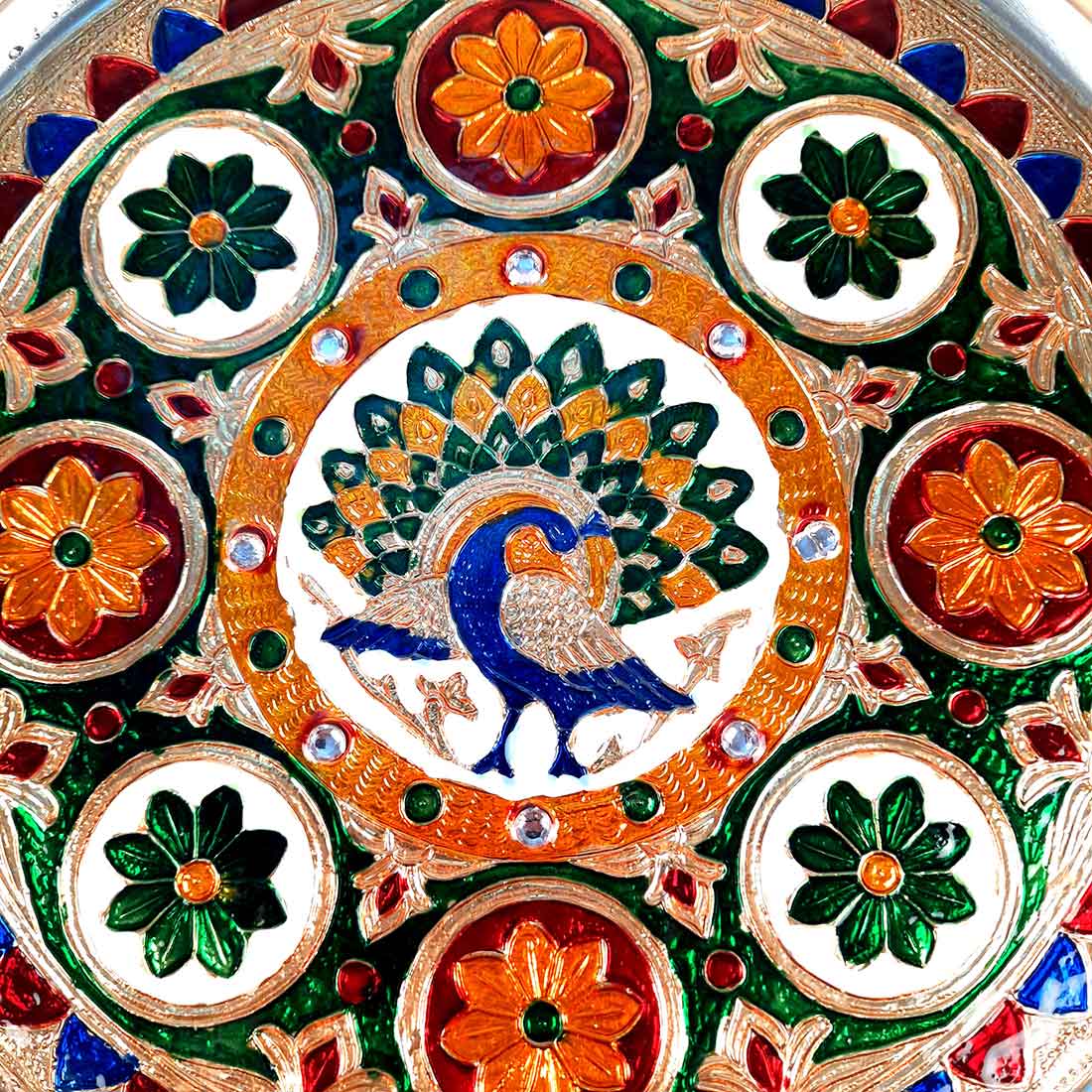 Pooja Thali | Aarti Thali - Peacock Design - For For Pooja, Weddings & Festivals - 11 Inch - ApkaMart