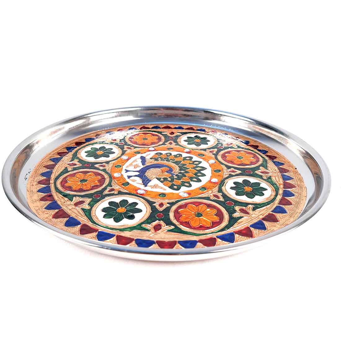 Pooja Thali | Aarti Thali - Peacock Design - For For Pooja, Weddings & Festivals - 11 Inch - ApkaMart