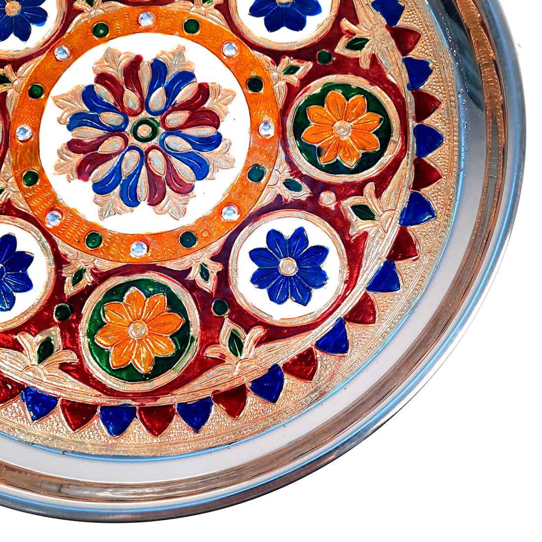 Decorative Plate | Puja Thali -Flower Design - For Pooja, Karwachauth & Festivals - 11 Inch - ApkaMart