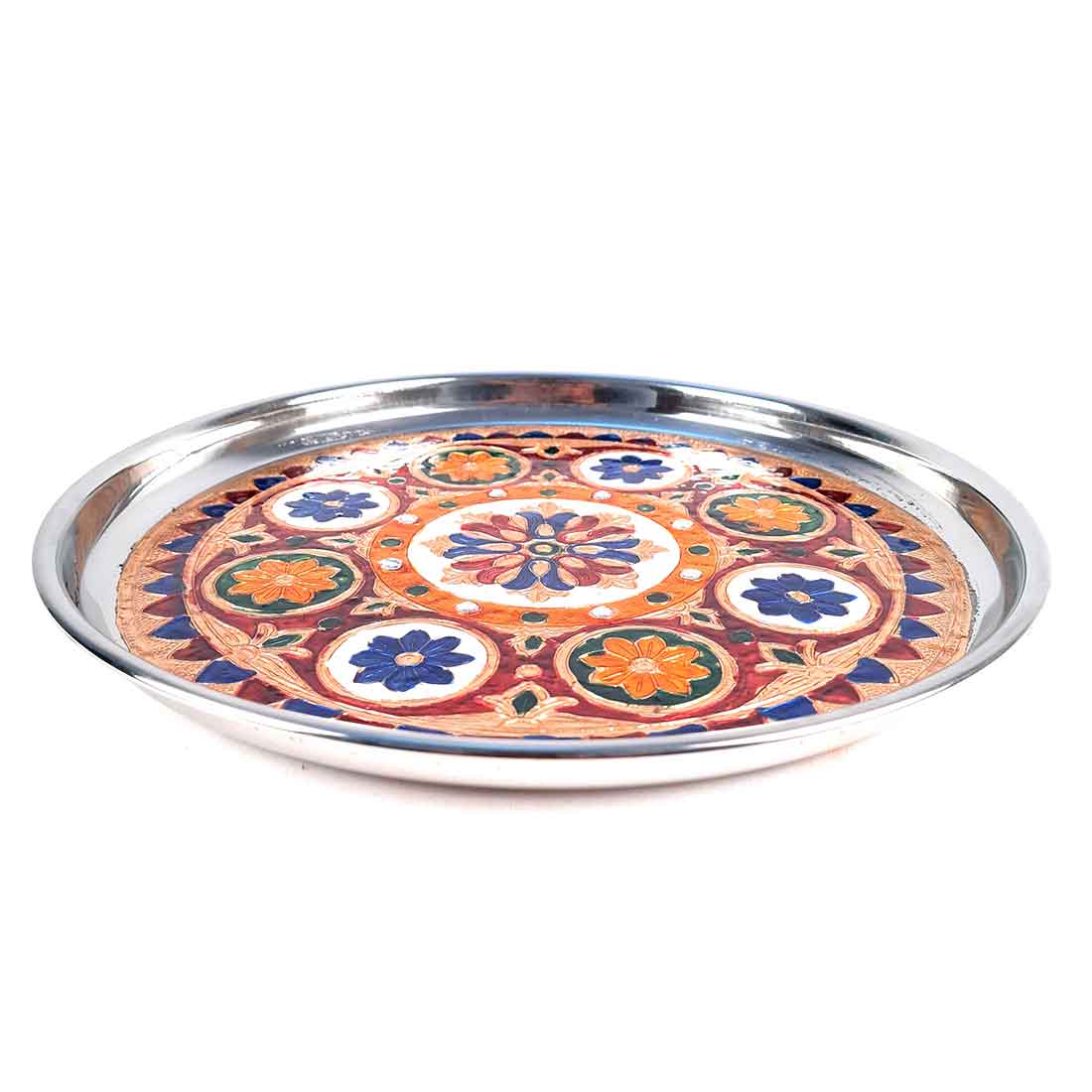 Decorative Plate | Puja Thali -Flower Design - For Pooja, Karwachauth & Festivals - 11 Inch - ApkaMart