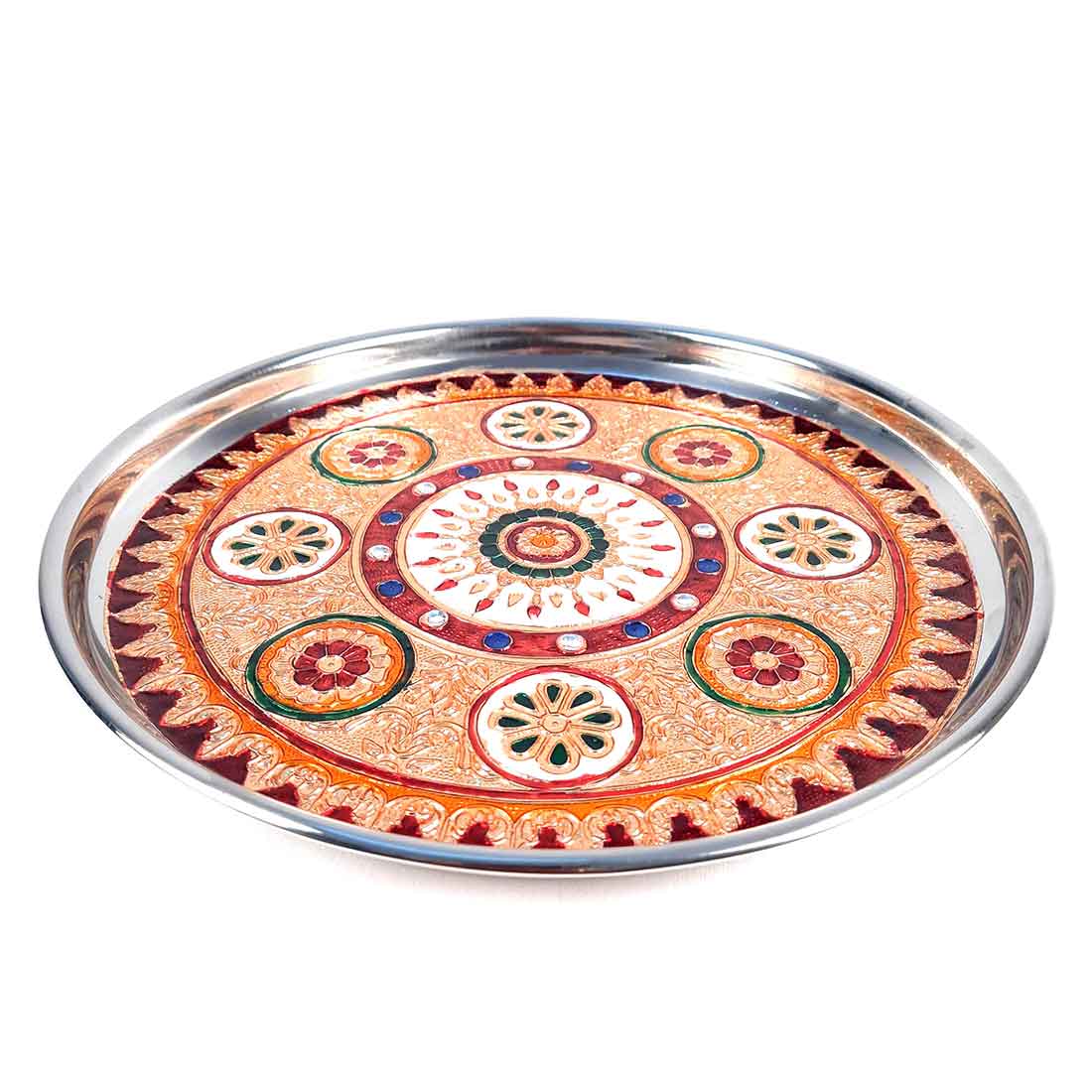Pooja Plate | Aarti Thali - Flower Design - For Ganesh Pooja, Diwali & Karwa Chauth - 11 Inch - ApkaMart