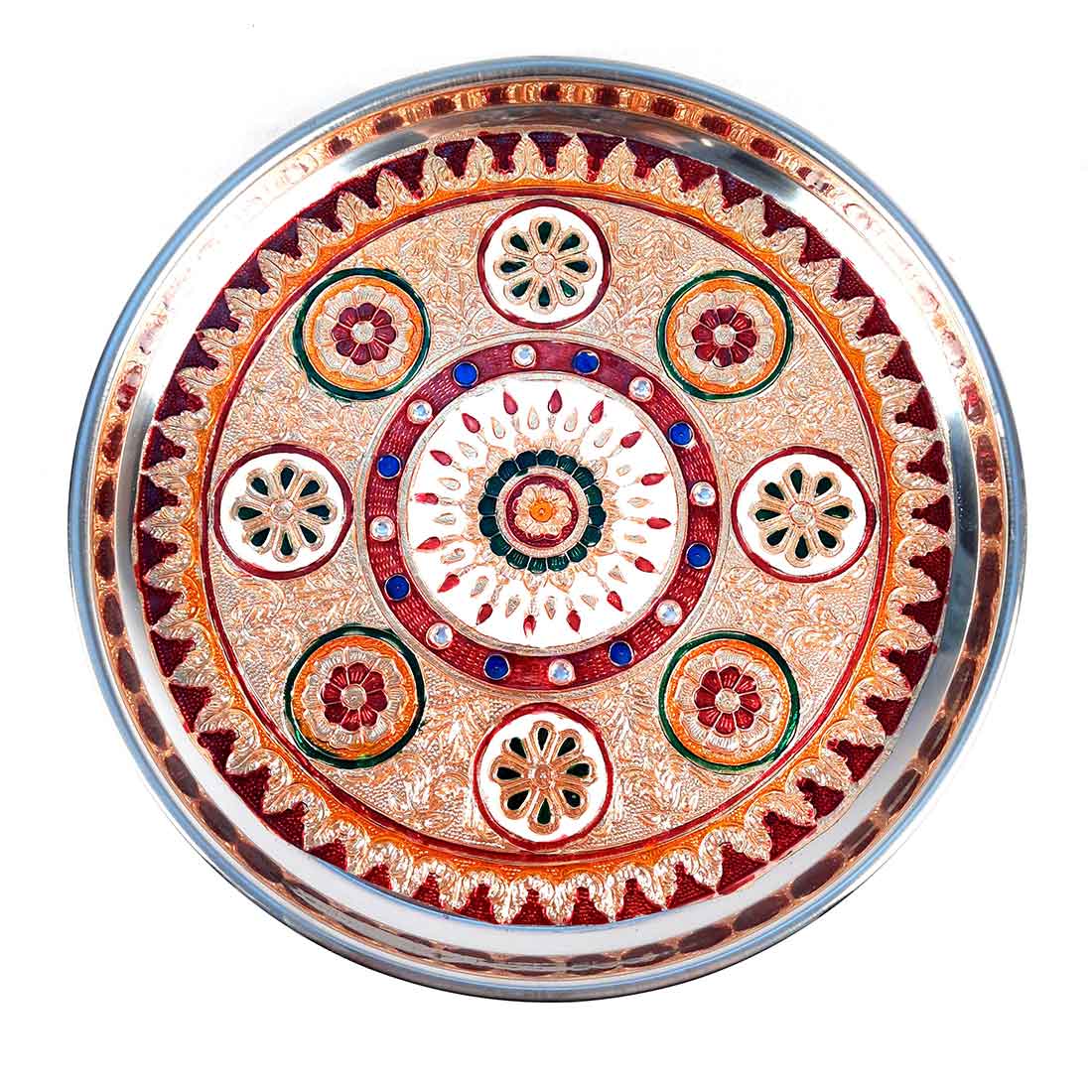 Pooja Plate | Aarti Thali - Flower Design - For Ganesh Pooja, Diwali & Karwa Chauth - 11 Inch - ApkaMart