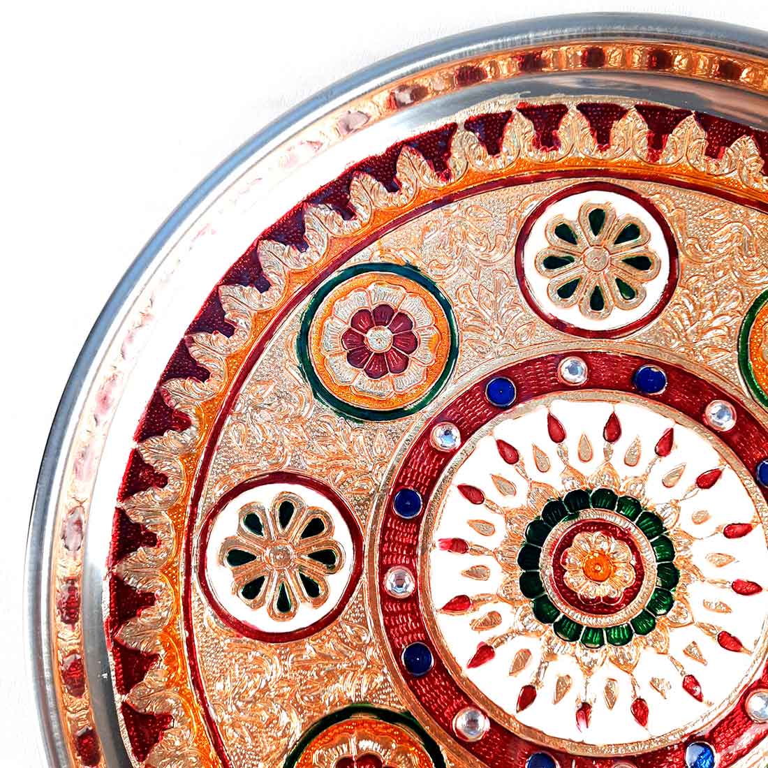 Pooja Plate | Aarti Thali - Flower Design - For Ganesh Pooja, Diwali & Karwa Chauth - 11 Inch - ApkaMart