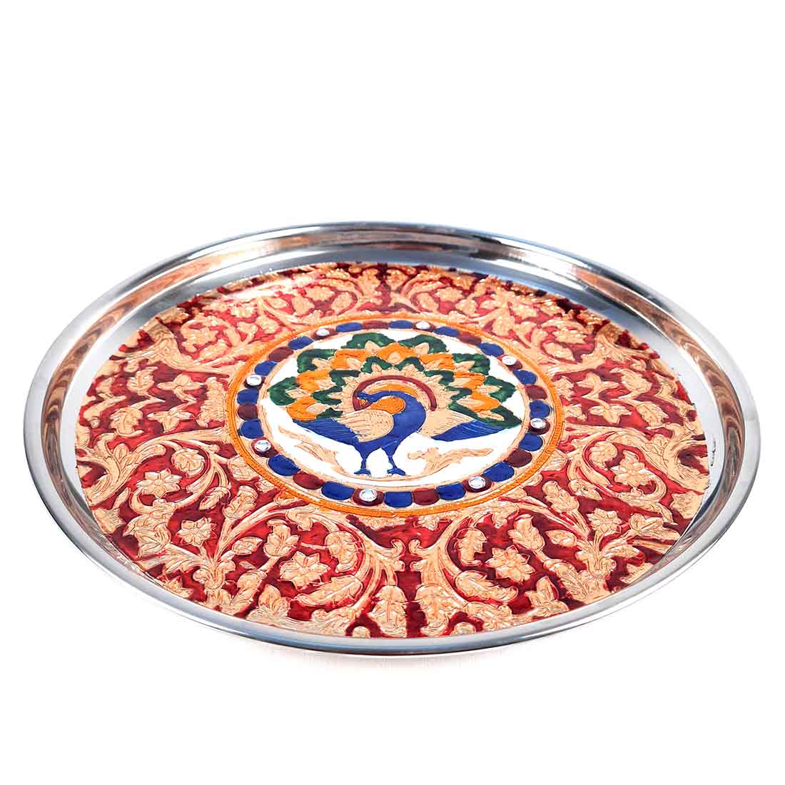 Decorated Pooja Thali- Apkamart #color_Red