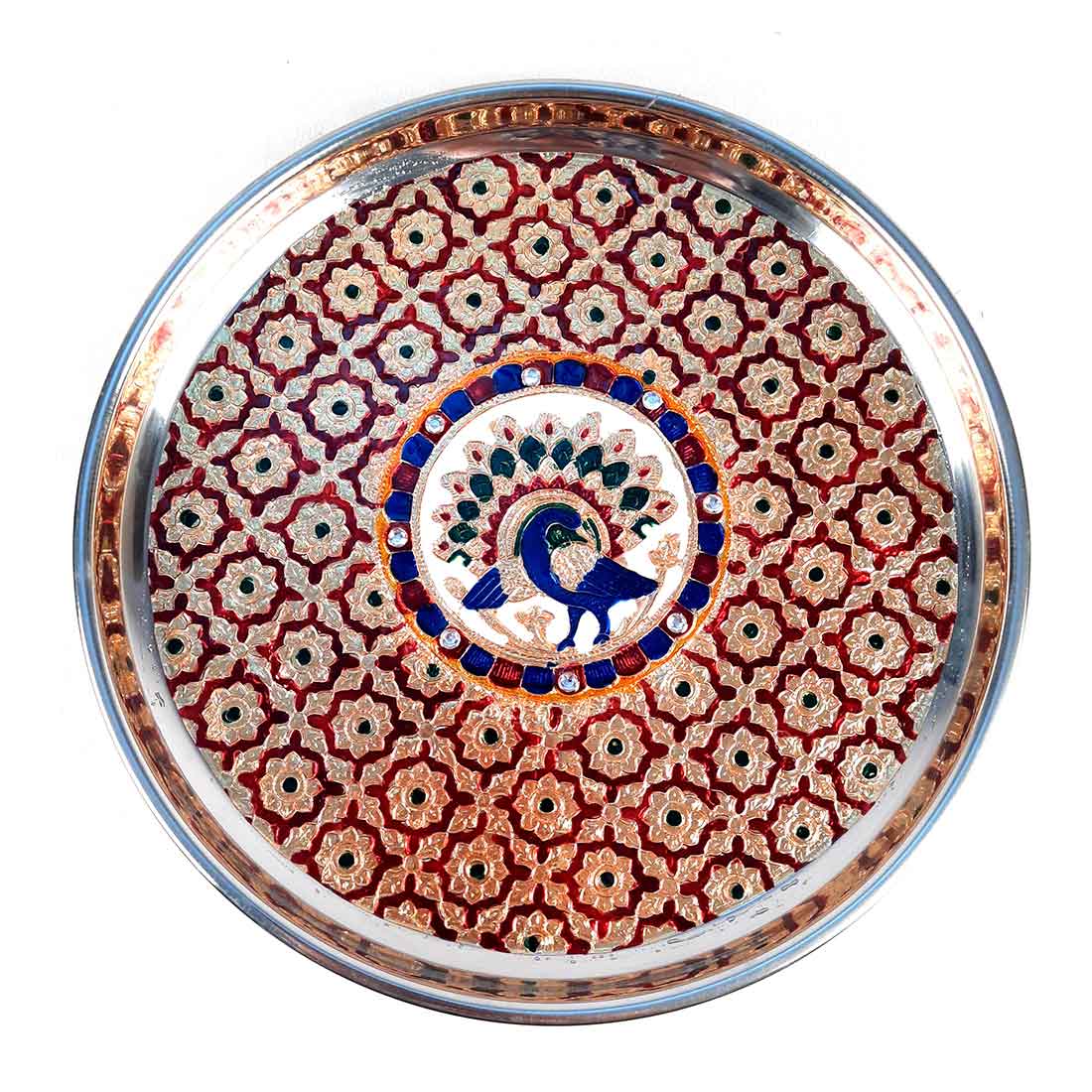 Meenakari Pooja Thali - For For Pooja, Weddings & Festivals - 11 Inch - ApkaMart