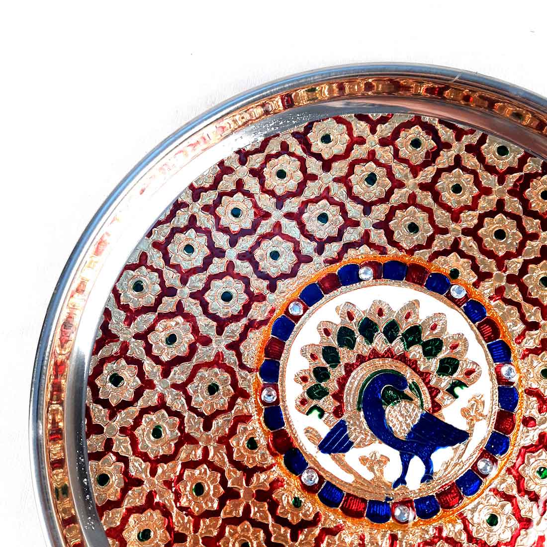 Meenakari Pooja Thali - For For Pooja, Weddings & Festivals - 11 Inch - ApkaMart