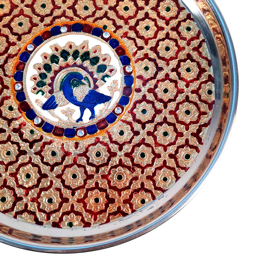 Meenakari Pooja Thali - For For Pooja, Weddings & Festivals - 11 Inch - ApkaMart