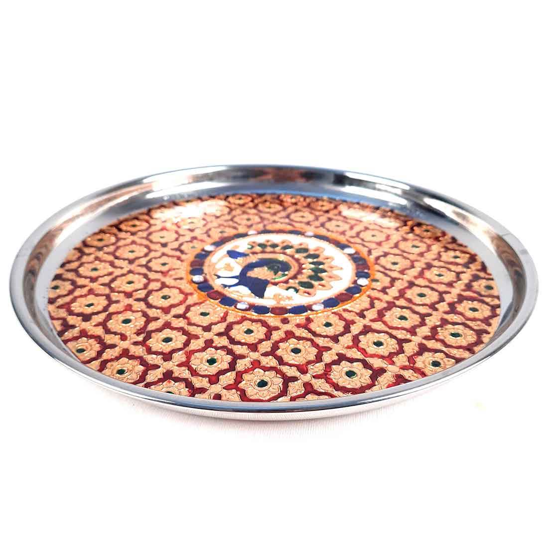 Meenakari Pooja Thali - For For Pooja, Weddings & Festivals - 11 Inch - ApkaMart