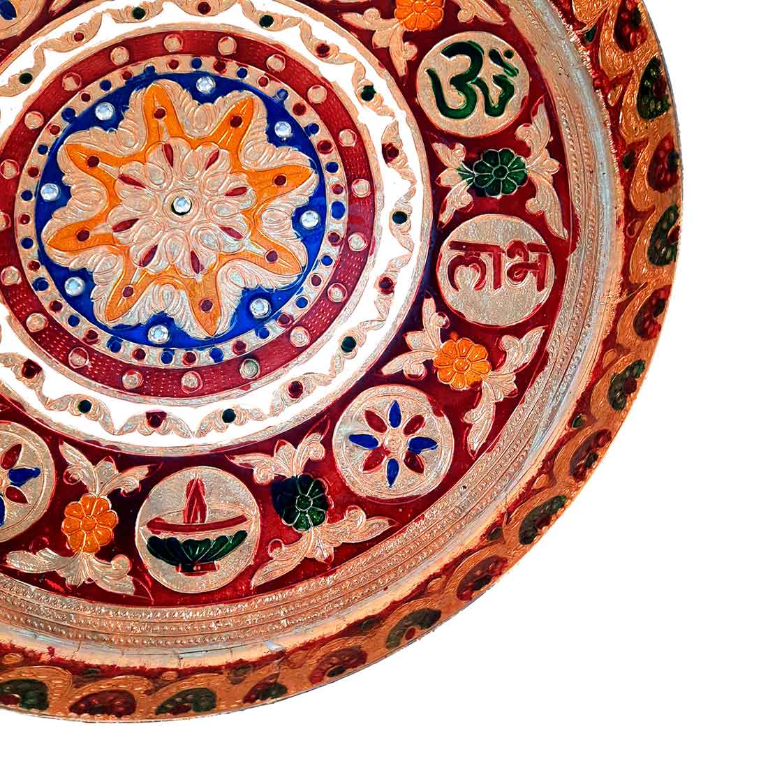 Pooja Thal - Aarti Plate with Meenakari Work & Shubh Labh Design - For Pooja, Weddings & Festivals - 13 Inch - ApkaMart