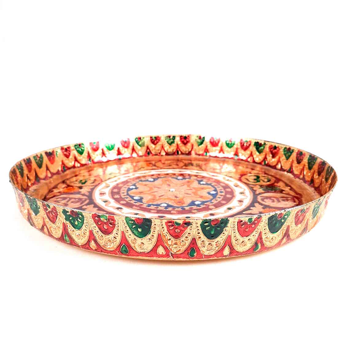 Pooja Thal - Aarti Plate with Meenakari Work & Shubh Labh Design - For Pooja, Weddings & Festivals - 13 Inch - ApkaMart