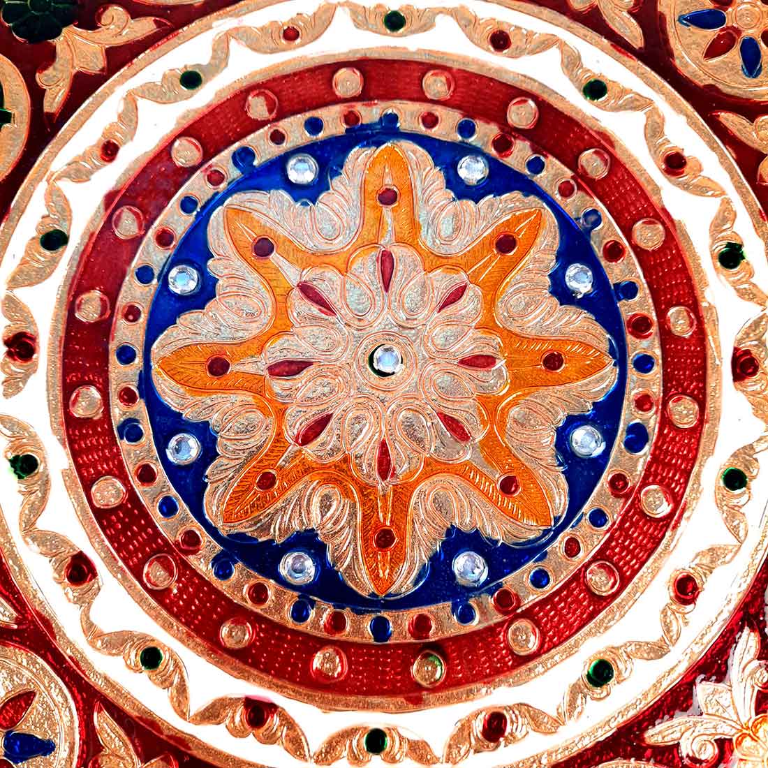 Pooja Thal - Aarti Plate with Meenakari Work & Shubh Labh Design - For Pooja, Weddings & Festivals - 13 Inch - ApkaMart