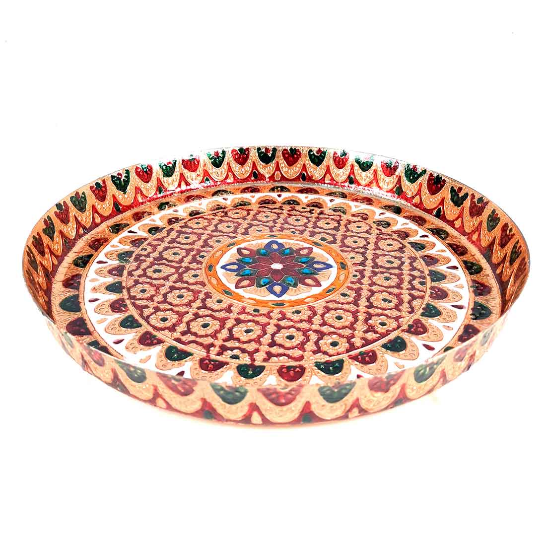 Aarti Thal - Meenakari Pooja Plate - For Pooja, Weddings & Festivals - 13 Inch - ApkaMart