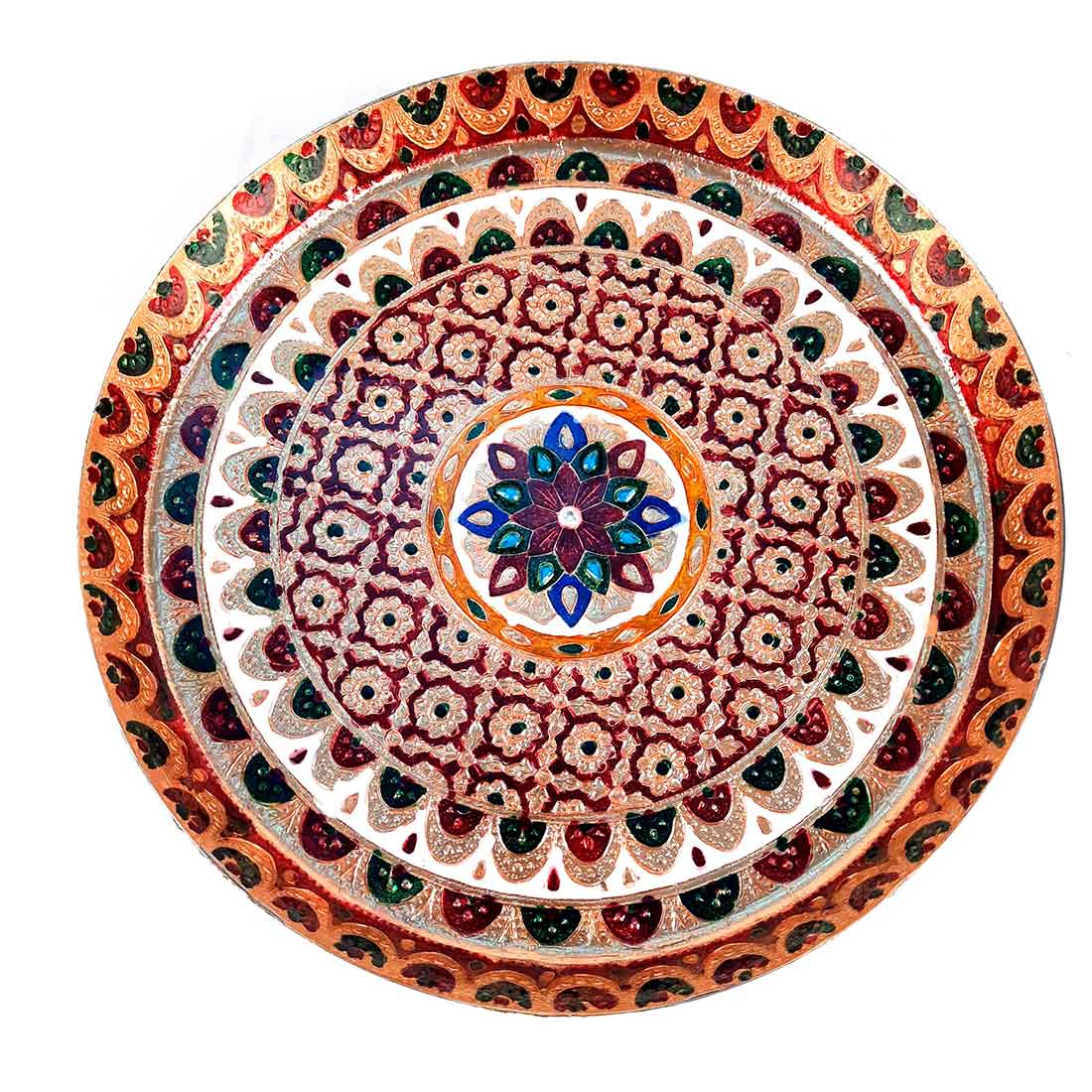 Aarti Thal - Meenakari Pooja Plate - For Pooja, Weddings & Festivals - 13 Inch - ApkaMart