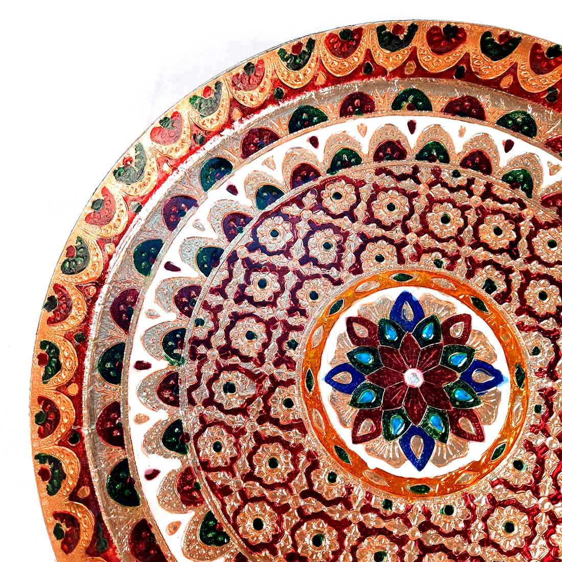 Aarti Thal - Meenakari Pooja Plate - For Pooja, Weddings & Festivals - 13 Inch - ApkaMart