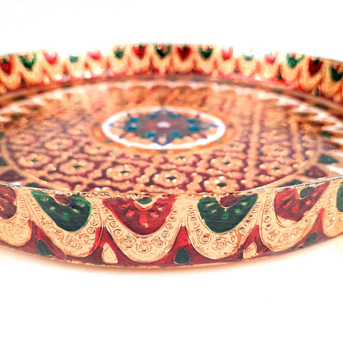 Aarti Thal - Meenakari Pooja Plate - For Pooja, Weddings & Festivals - 13 Inch - ApkaMart