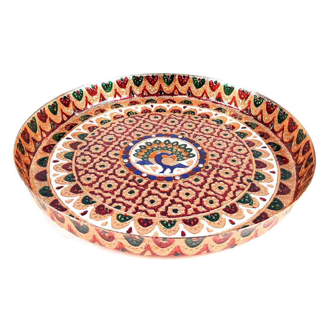 Meenakari Pooja Plate | Aarti Thali - For Pooja, Weddings & Festivals - 13 Inch - ApkaMart