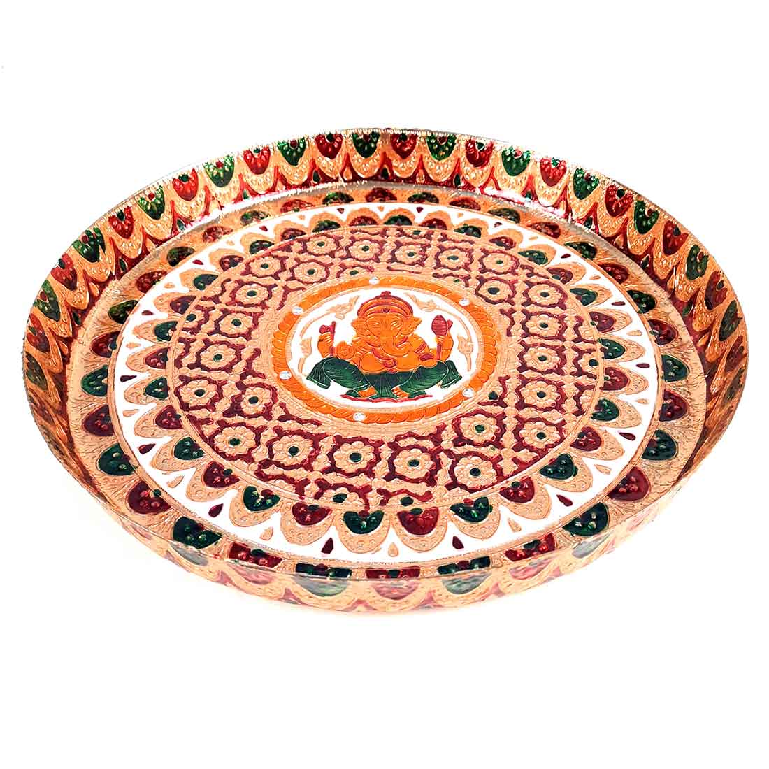 Pooja Plate | Aarti Thali - Ganesha Ji Design - For Pooja, Weddings & Festivals - 13 Inch - ApkaMart