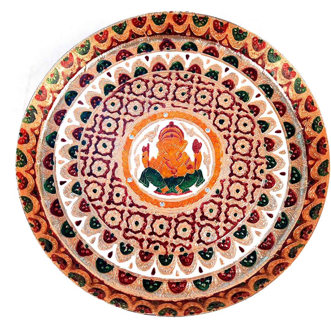 Pooja Plate | Aarti Thali - Ganesha Ji Design - For Pooja, Weddings & Festivals - 13 Inch - ApkaMart