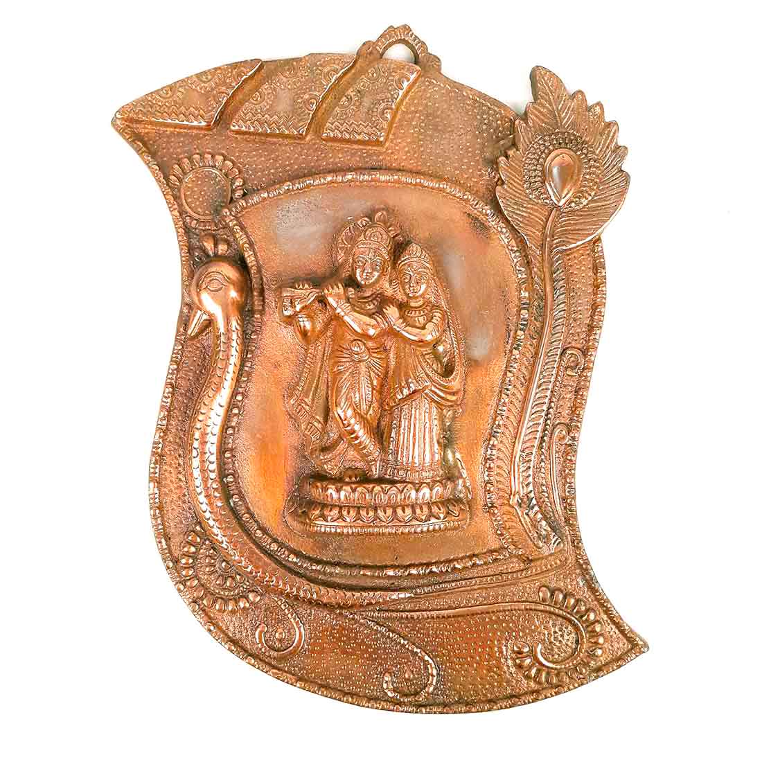 Radha Krishna Idol Wall Hanging Art | Radhe Krishna Playing Flute With Peacock Design Wall Statue Murti | Wedding Gift for Couples | Religious Gift - for Home, Living Room, Office, Puja , Entrance Decoration - 13 Inch