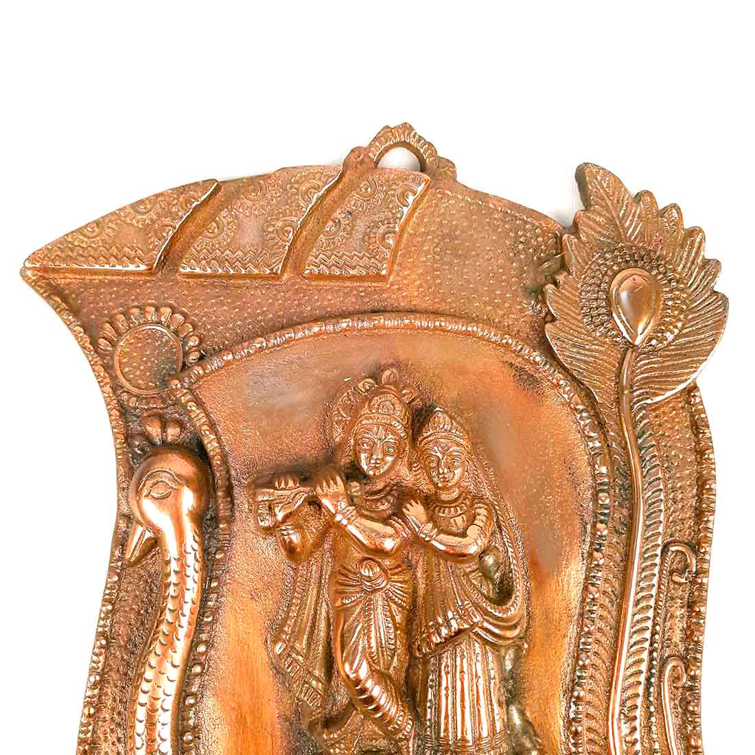 Radha Krishna Idol Wall Hanging Art | Radhe Krishna Playing Flute With Peacock Design Wall Statue Murti | Wedding Gift for Couples | Religious Gift - for Home, Living Room, Office, Puja , Entrance Decoration - 13 Inch