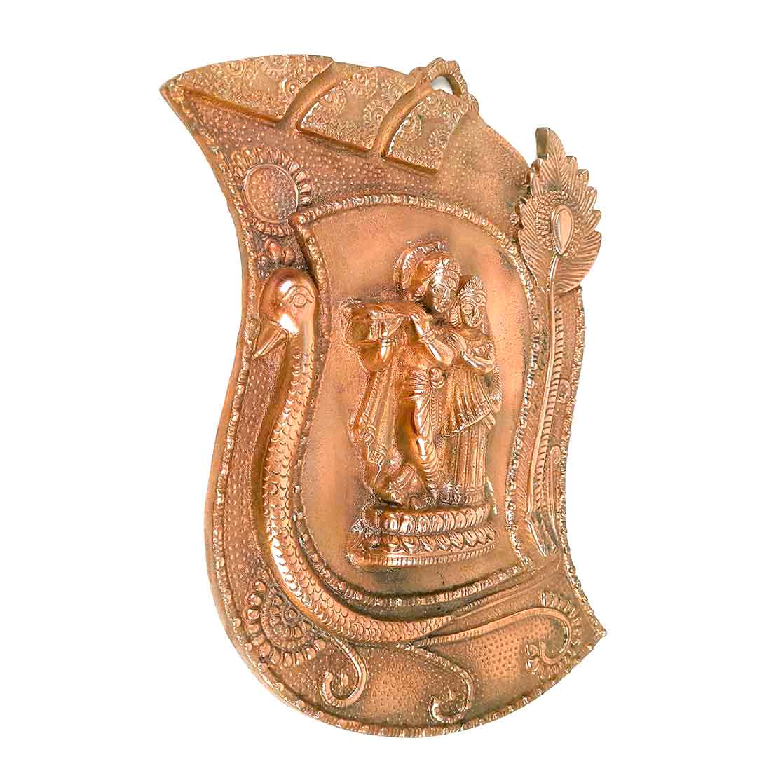 Radha Krishna Idol Wall Hanging Art | Radhe Krishna Playing Flute With Peacock Design Wall Statue Murti | Wedding Gift for Couples | Religious Gift - for Home, Living Room, Office, Puja , Entrance Decoration - 13 Inch