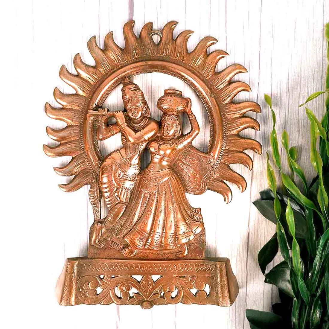 Radha Krishna Wall Hanging Idol | Shri Radha Krishna Playing Flute Wall Hanging Art Statue Murti | Religious & Spiritual Sculpture - for Gift, Home, Living Room, Office, Puja Room Decoration   -  11 Inch