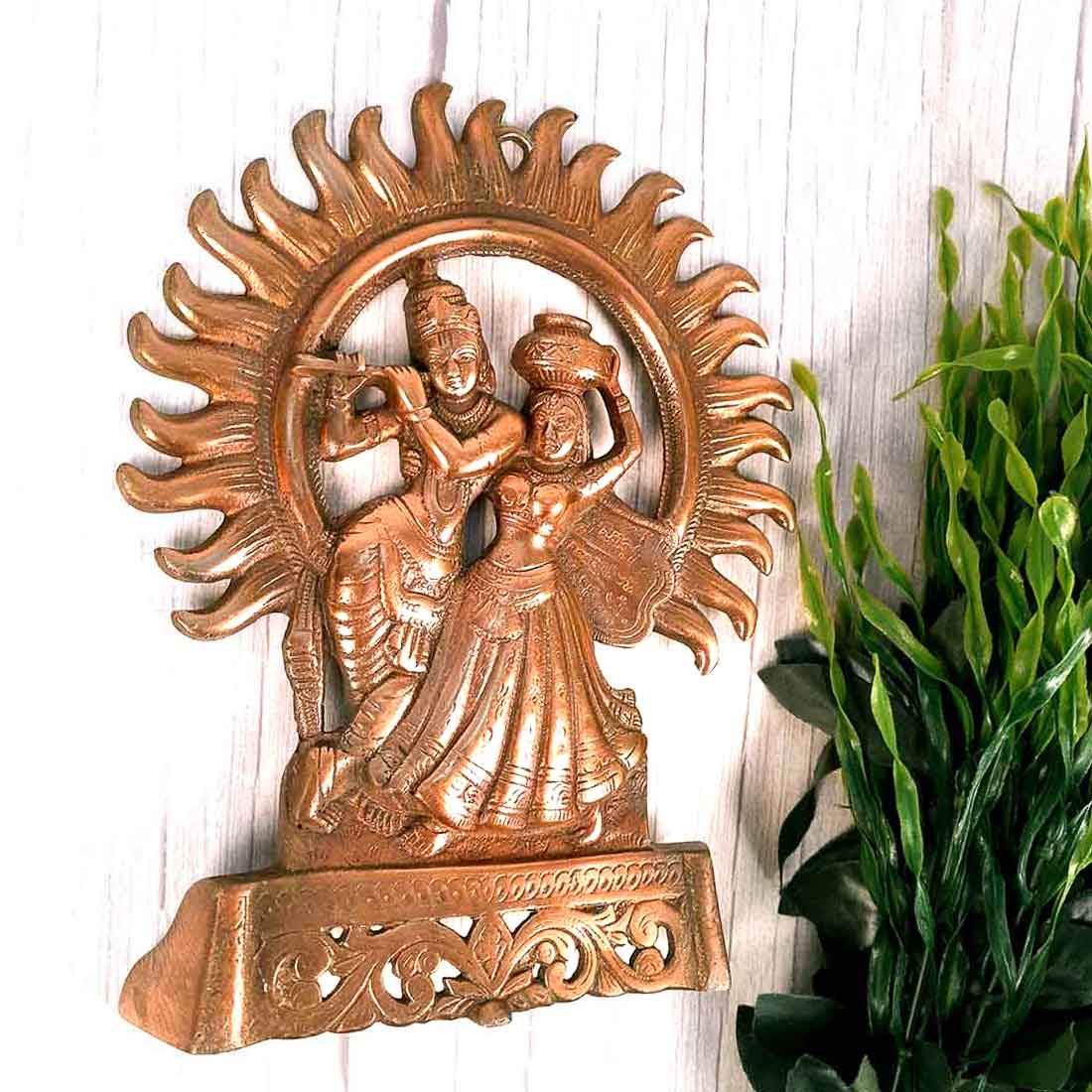 Radha Krishna Wall Hanging Idol | Shri Radha Krishna Playing Flute Wall Hanging Art Statue Murti | Religious & Spiritual Sculpture - for Gift, Home, Living Room, Office, Puja Room Decoration   -  11 Inch