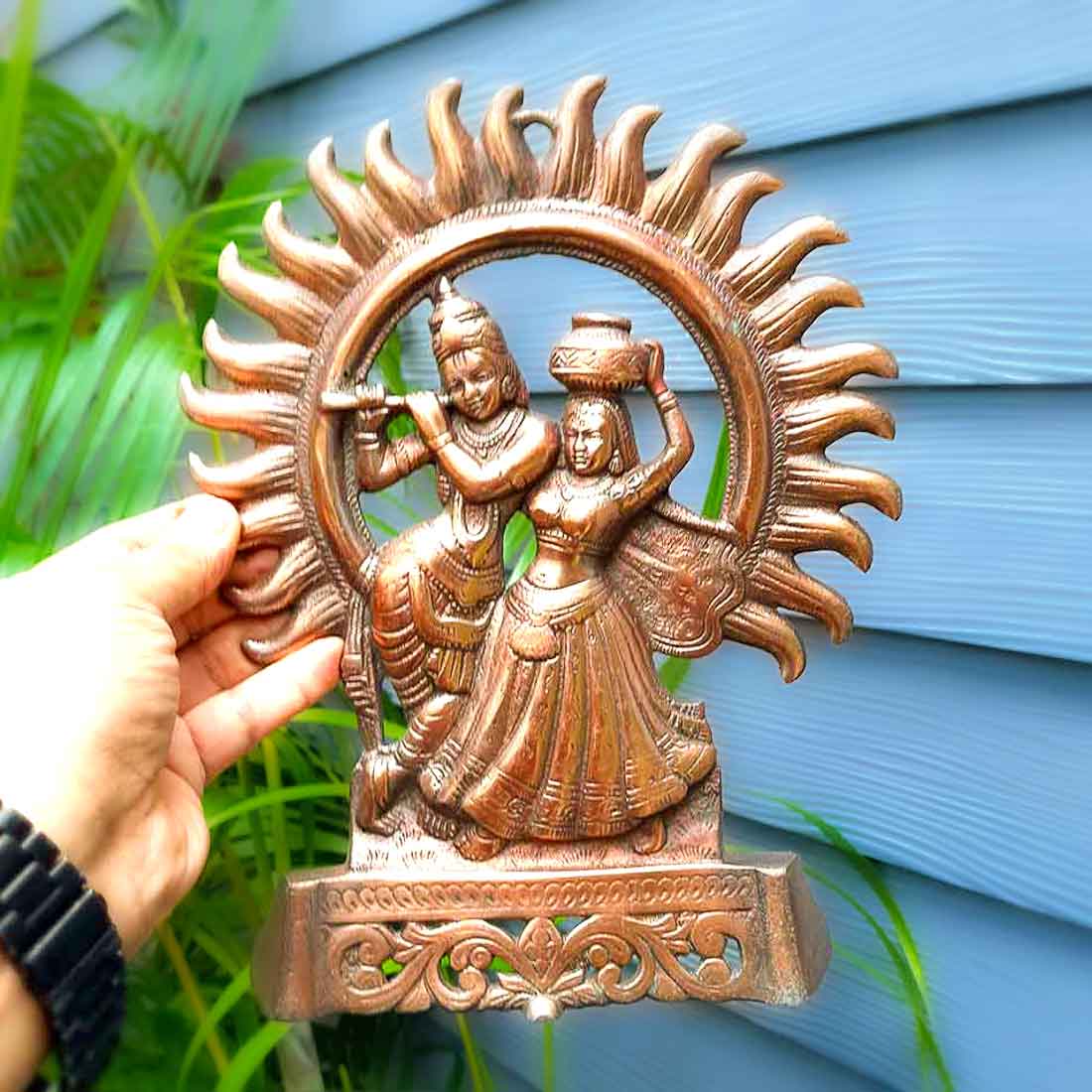 Radha Krishna Wall Hanging Idol | Shri Radha Krishna Playing Flute Wall Hanging Art Statue Murti | Religious & Spiritual Sculpture - for Gift, Home, Living Room, Office, Puja Room Decoration   -  11 Inch