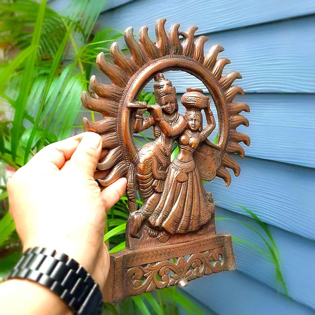 Radha Krishna Wall Hanging Idol | Shri Radha Krishna Playing Flute Wall Hanging Art Statue Murti | Religious & Spiritual Sculpture - for Gift, Home, Living Room, Office, Puja Room Decoration   -  11 Inch