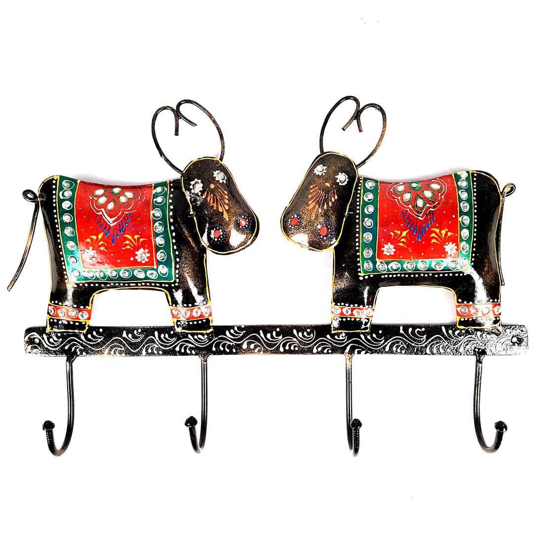 Key Hook Wall Decor | Handpainted Key Holder Stand With 4 Hooks | Key Organiser - For Home, Entrance, Office Decor & Gifts - 12 Inch - Apkamart #Style_Design 2