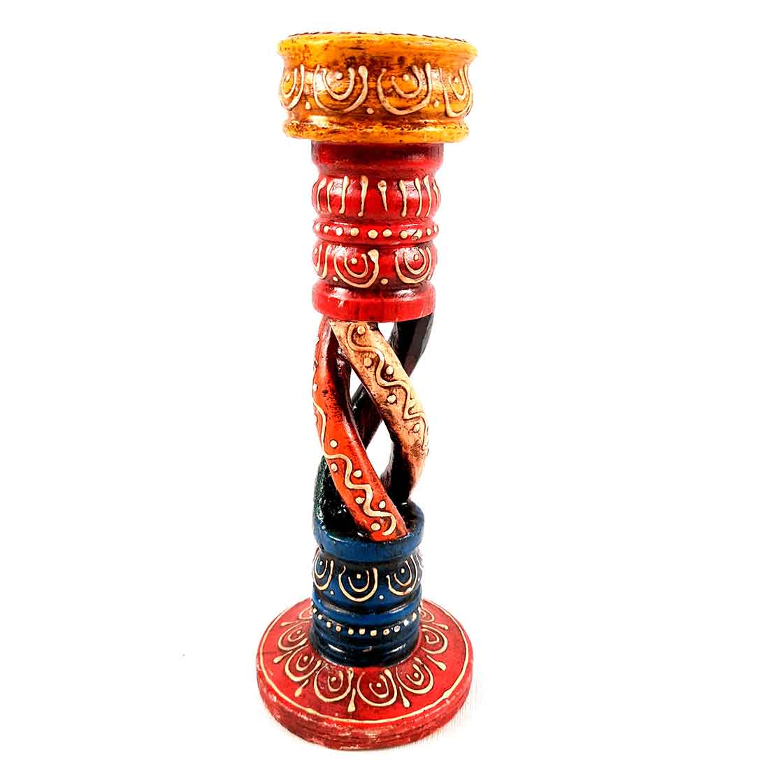 Candle Holder Stands | Tea Light Holders | Tea Light Candle Stand - Wooden Pillar Design - For Home, Table, Living Room, Dining Table Decor & Gifts - 9 Inch