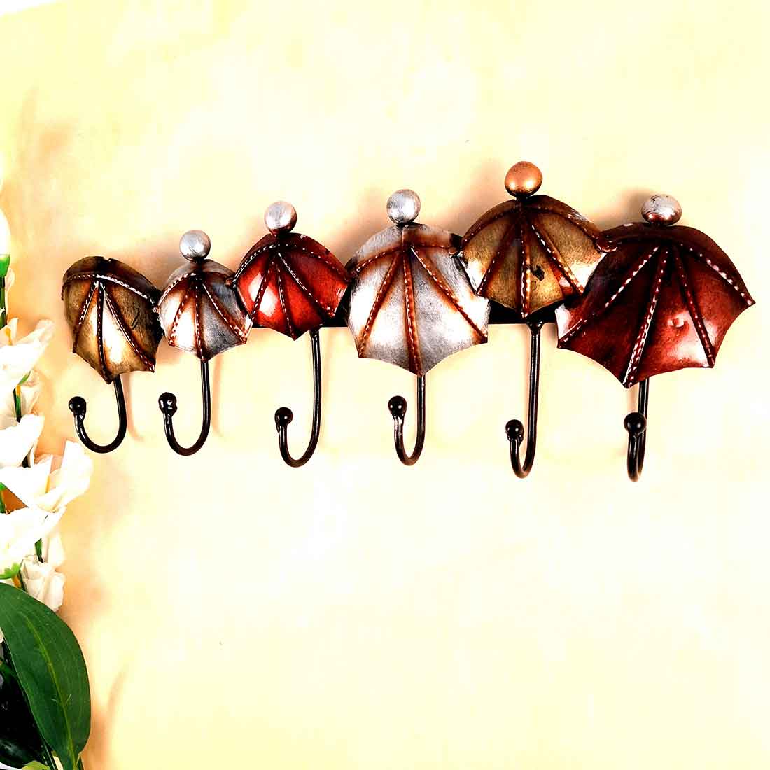 Key Hook Wall Hanging | Key Holder Stand - Umbrella Design | Key Hanger Organiser - For Home, Entrance, Office Decor & Gifts -18 Inch ( 6 Hooks)