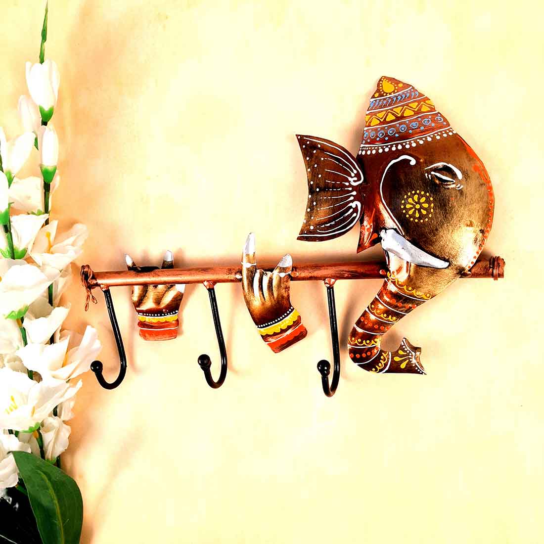 Metal Wall Hanger - Key Hook Ganesha Design - For Home Decor - 13 Inch - ApkaMart