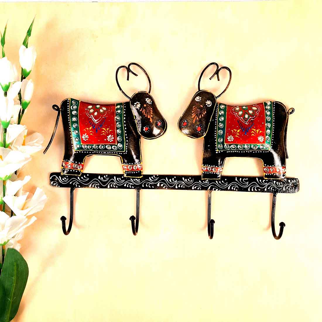 Key Hook Wall Decor | Handpainted Key Holder Stand With 4 Hooks | Key Organiser - For Home, Entrance, Office Decor & Gifts - 12 Inch - Apkamart #Style_Design 2