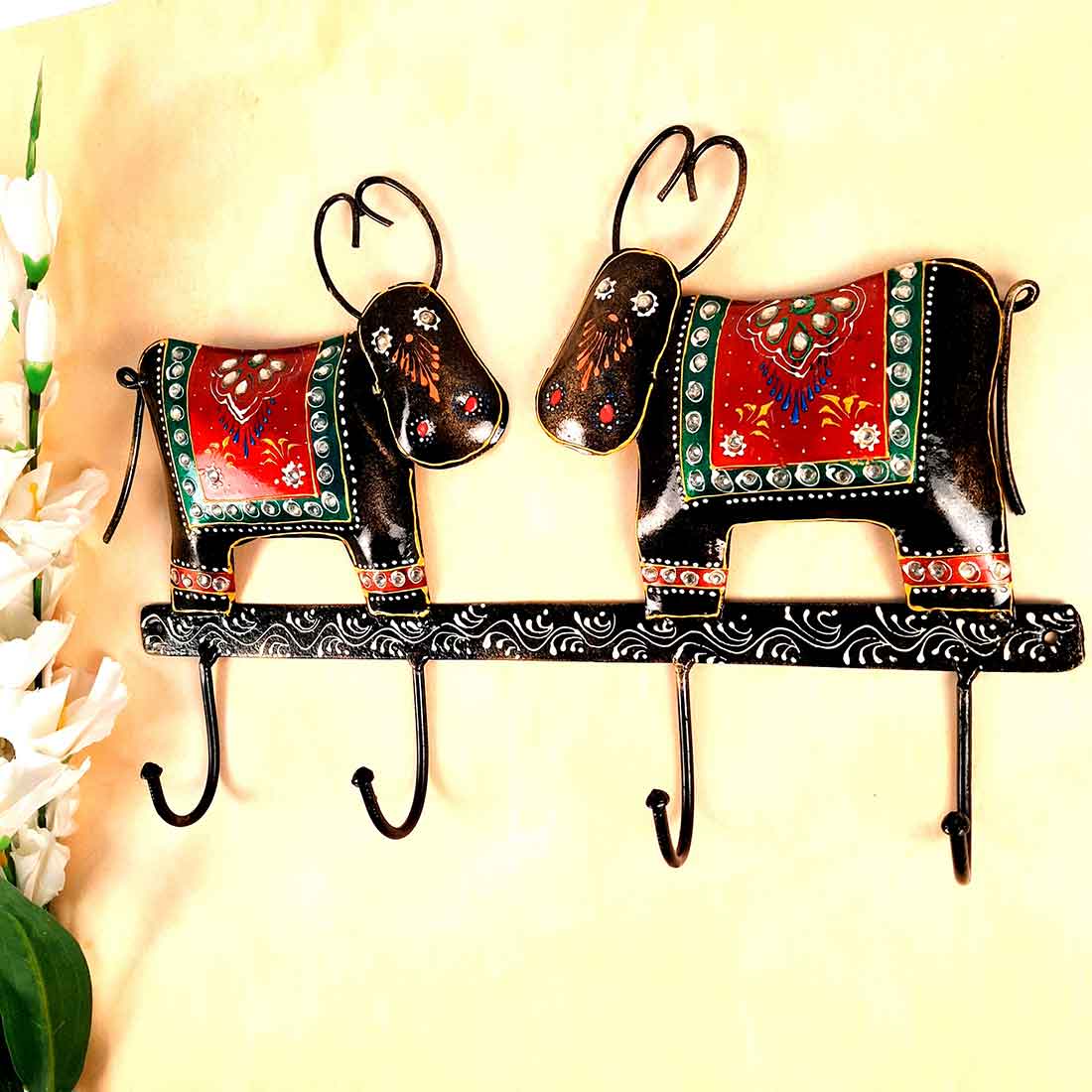 Key Hook Wall Decor | Handpainted Key Holder Stand With 4 Hooks | Key Organiser - For Home, Entrance, Office Decor & Gifts - 12 Inch - Apkamart #Style_Design 2