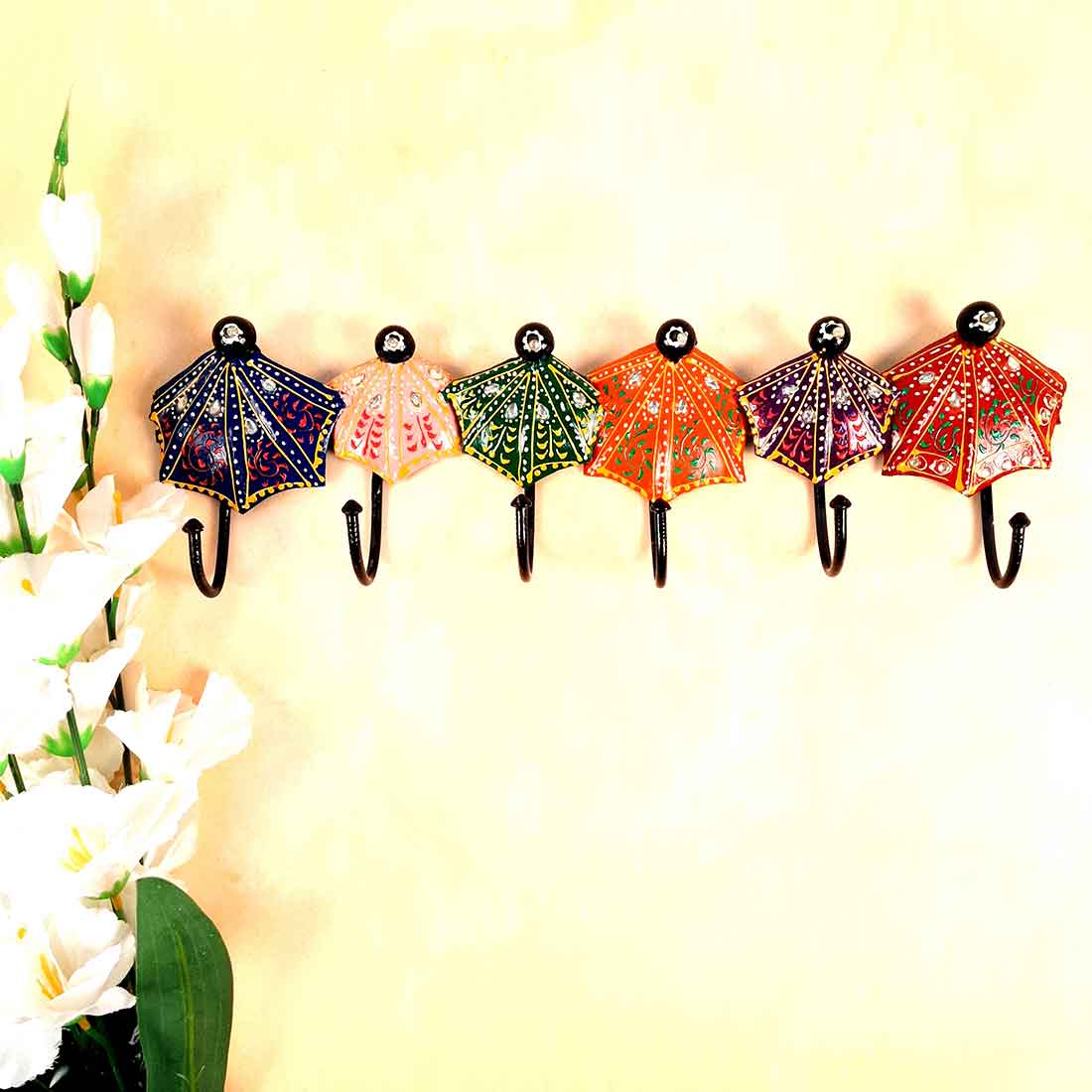 Key Holder Wall Hanging | Metal Wall Hook - Umbrella Design | Keys Organizer Stand - For Home, Entrance, Office Decor & Gifts - 18 Inch (6 Hooks)