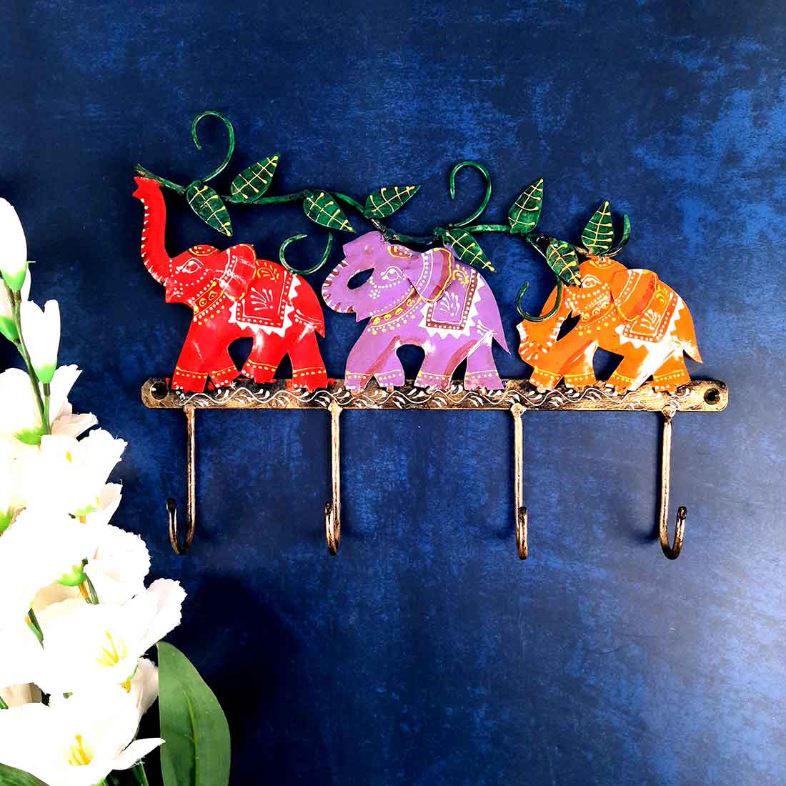 Key Holder Wall Hanger | Key Hanging Organizer Stand - Elephant Design| Key Hook Hanging Wall Mount - For Home, Entrance, Office Decor & Gifts - 11 inch (4 Hooks)