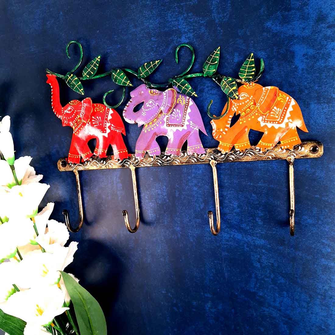 Key Holder Wall Hanger | Key Hanging Organizer Stand - Elephant Design| Key Hook Hanging Wall Mount - For Home, Entrance, Office Decor & Gifts - 11 inch (4 Hooks)