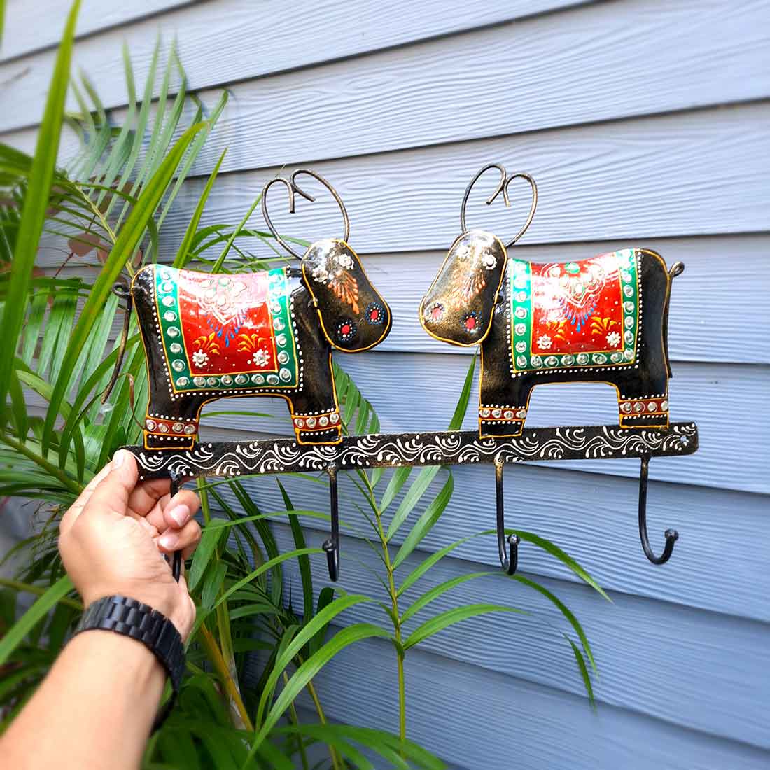 Key Hook Wall Decor | Handpainted Key Holder Stand With 4 Hooks | Key Organiser - For Home, Entrance, Office Decor & Gifts - 12 Inch - Apkamart #Style_Design 2