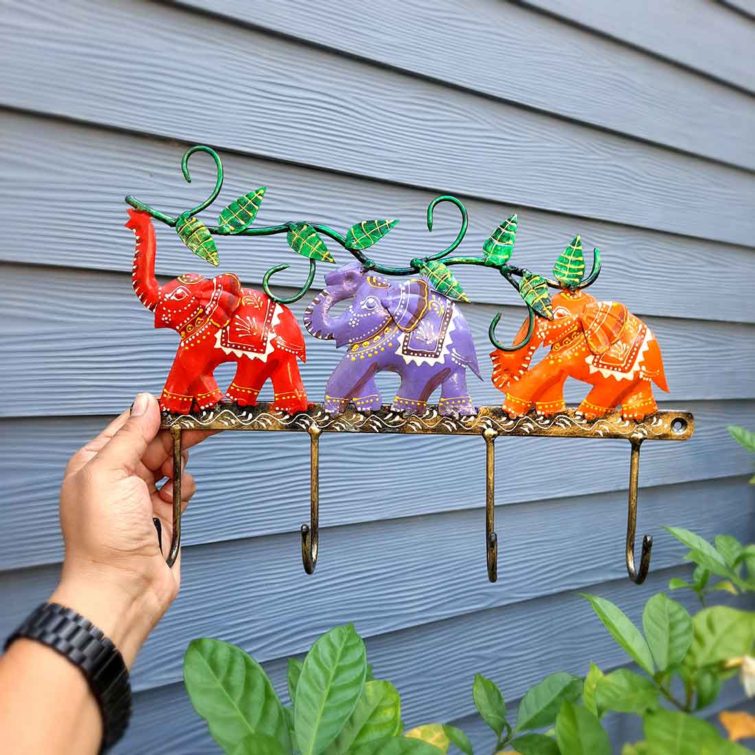 Key Holder Wall Hanger | Key Hanging Organizer Stand - Elephant Design| Key Hook Hanging Wall Mount - For Home, Entrance, Office Decor & Gifts - 11 inch (4 Hooks)