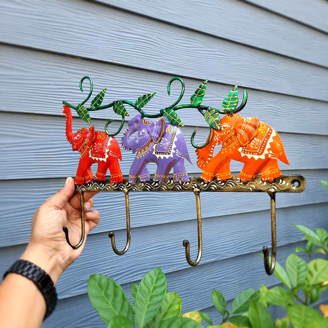Key Holder Wall Hanger | Key Hanging Organizer Stand - Elephant Design| Key Hook Hanging Wall Mount - For Home, Entrance, Office Decor & Gifts - 11 inch (4 Hooks)